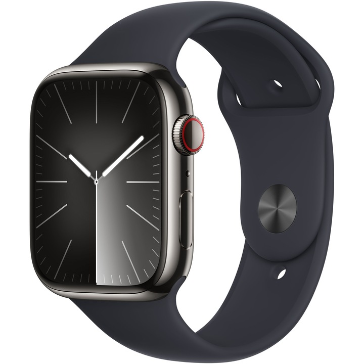 Apple Watch 9, GPS, Cellular, Carcasa Graphite Stainless Steel 45mm, Midnight Sport Band - M/L