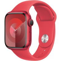 Apple Watch Series 9 GPS, 41 mm, carcasa din aluminiu rosu (produs), curea sport rosie (produs) - S/M