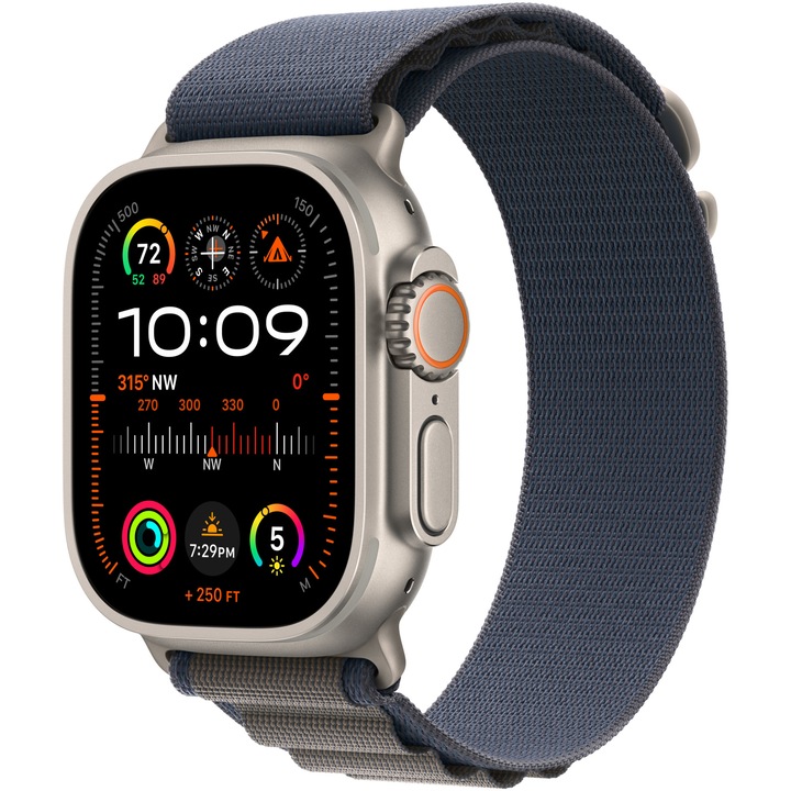 Смарт часовник Apple Watch Ultra 2, 49 мм, Cell, Titanium Case, Blue Alpine Loop - Medium