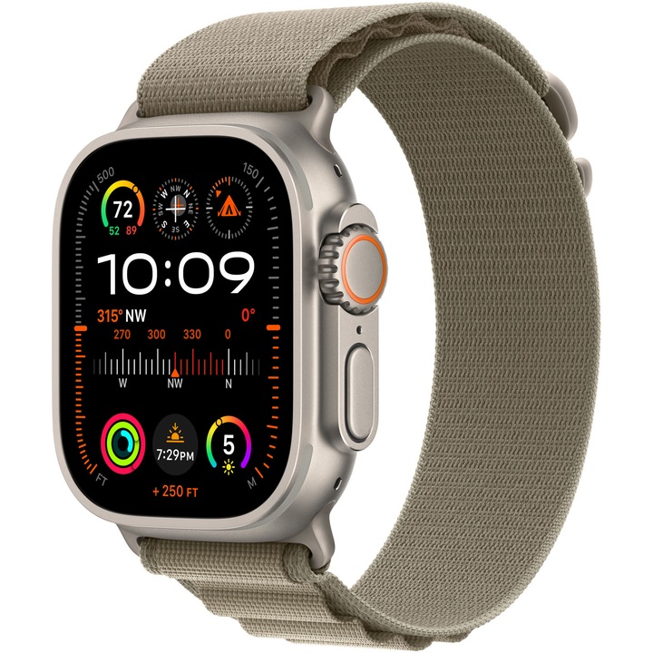 Смарт часовник Apple Watch Ultra 2, 49 мм, Cell, Titanium Case, Olive Alpine Loop - Medium
