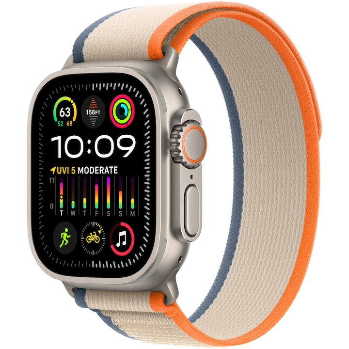 Смарт часовник Apple Watch Ultra 2, 49 мм, Cell, Titanium Case, Orange/Beige Trail Loop - M/L