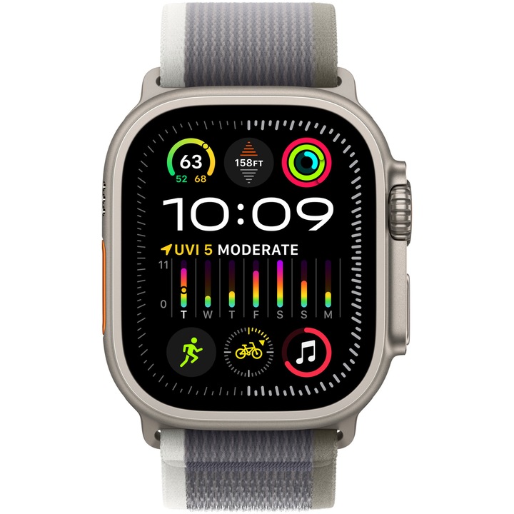 Смарт часовник Apple Watch Ultra 2, 49 мм, Cell, Titanium Case, Green/Grey Trail Loop - M/L