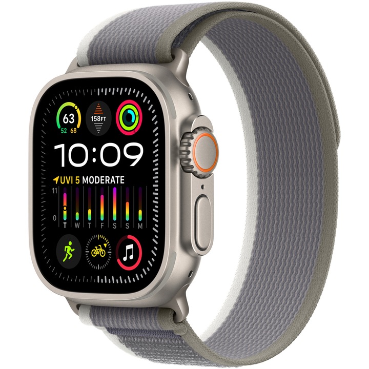 Смарт часовник Apple Watch Ultra 2, 49 мм, Cell, Titanium Case, Green/Grey Trail Loop - S/M