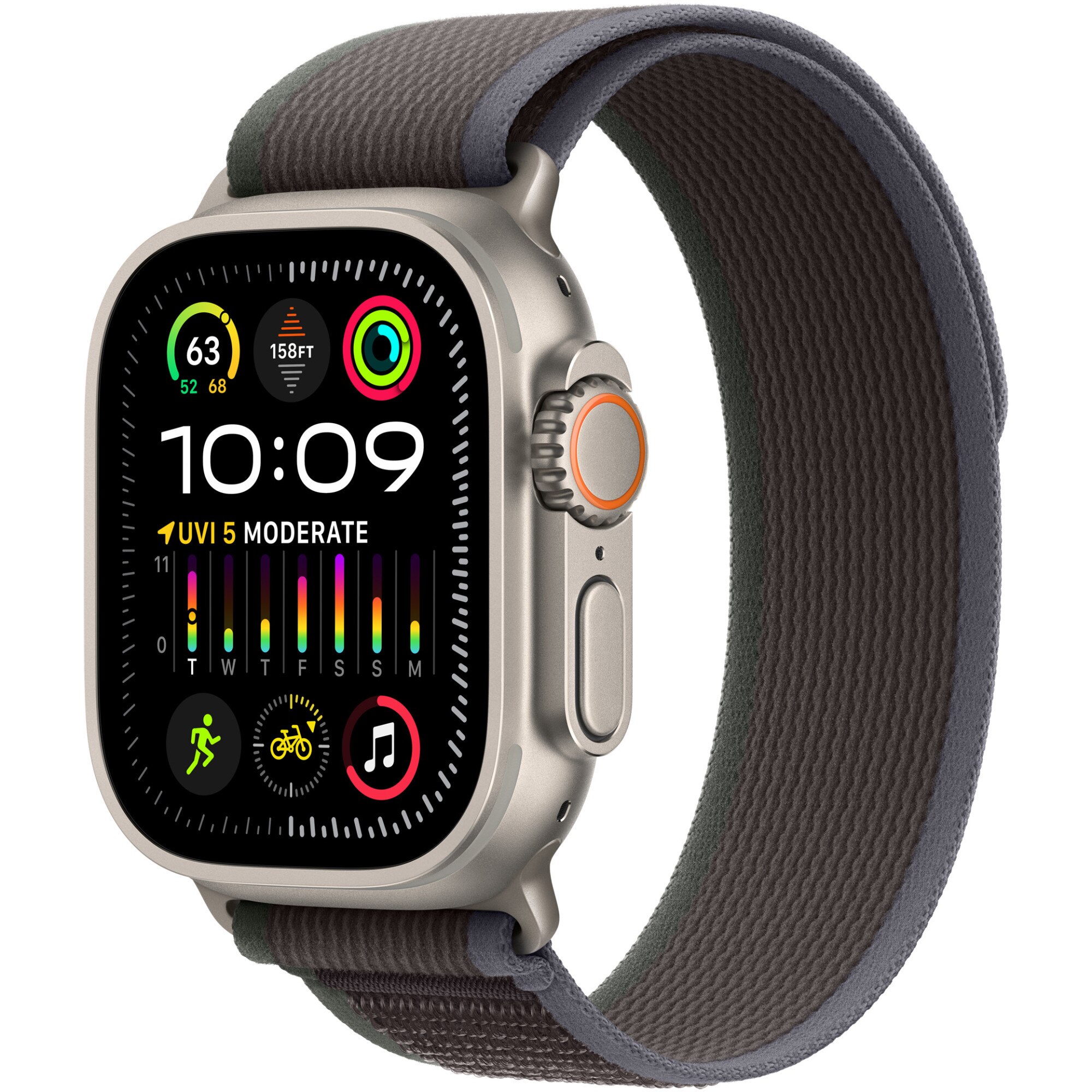 Apple Watch Ultra 2, GPS, Cellular, Carcasa Titanium 49mm, Blue/Black Trail Loop - S/M