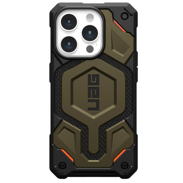 UAG Monarch Pro MagSafe tok Apple iPhone 15 Pro Max készülékhez, kevlár, zöld betétekkel