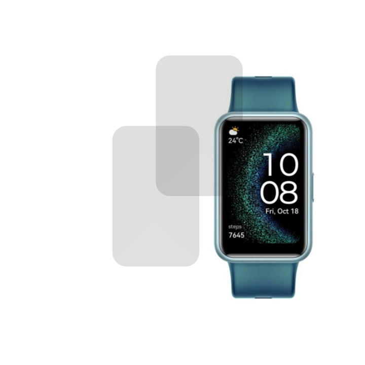 Set 2 x Folie compatibila cu Huawei Watch Fit, InvisiFlex Full Glue, Silicon hydrogel regenerabil, Anti soc si anti spargeri, SlimLine NanoShield, Transparenta