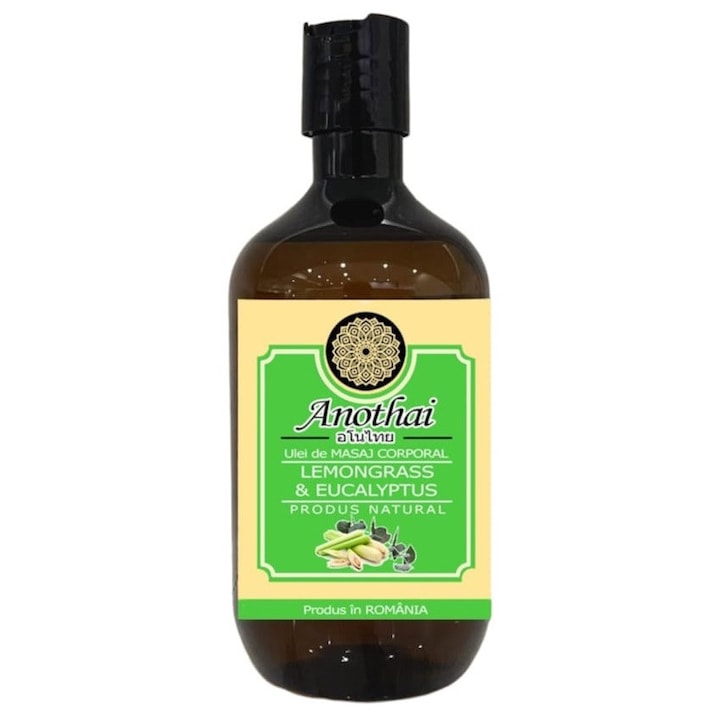 Ulei de Masaj Anothai Natural Premium Lemongrass & Eucalyptus Hidratant si Relaxant, cu Vitamina E, 500 ml