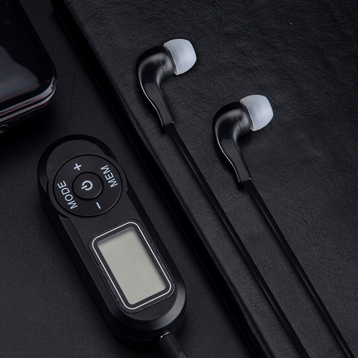 Radio portabil cu afisaj LCD, Digital Tuning, frecventa 64-108 MHz, fara difuzor, alimentare AAA, set casti, negru