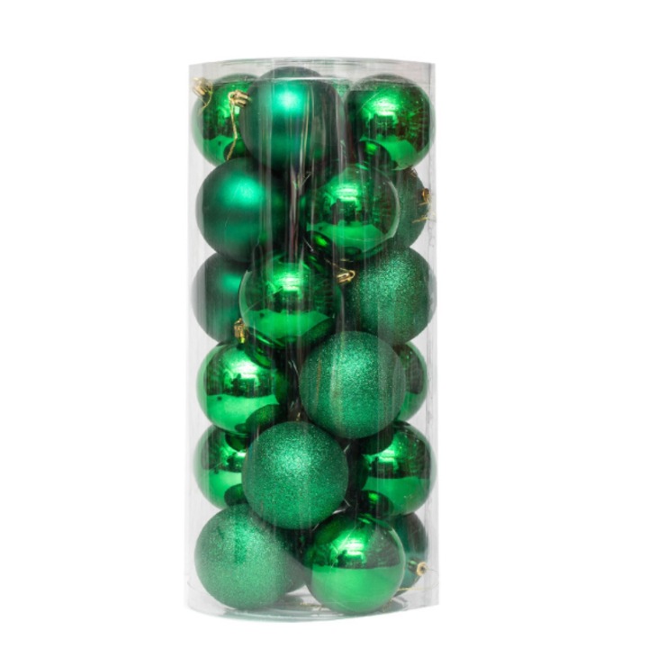 Set 24 de globuri, 6 cm, LeXHui, Plastic, Verde