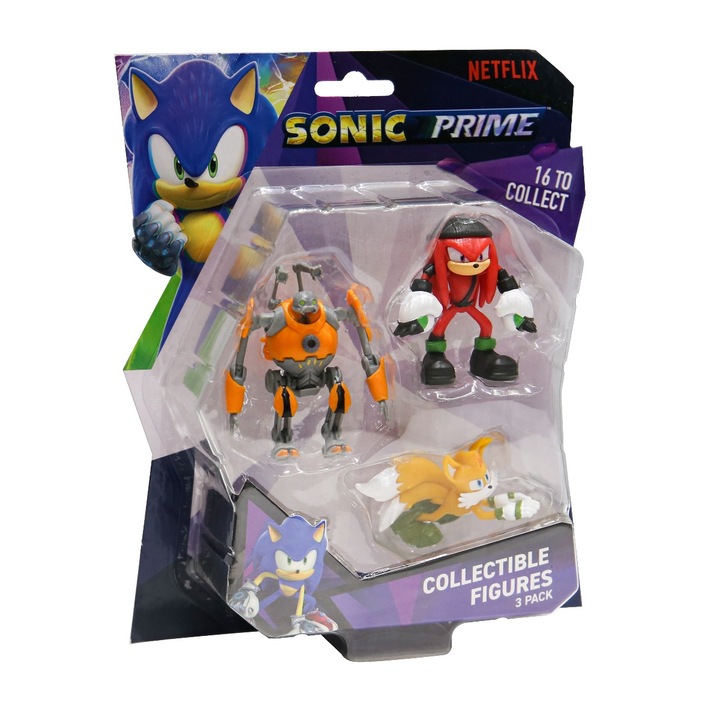 3 db figurás készlet, Sonic Prime, Eggforcer & Knuckles NY & Tails, 6 cm
