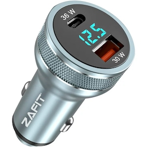 Incarcator auto ZAFIT™, 66W Super Fast charge, 1 x Tip C, 1 x USB 3.0, Corp aliaj aluminiu, Indicator LED, Universal
