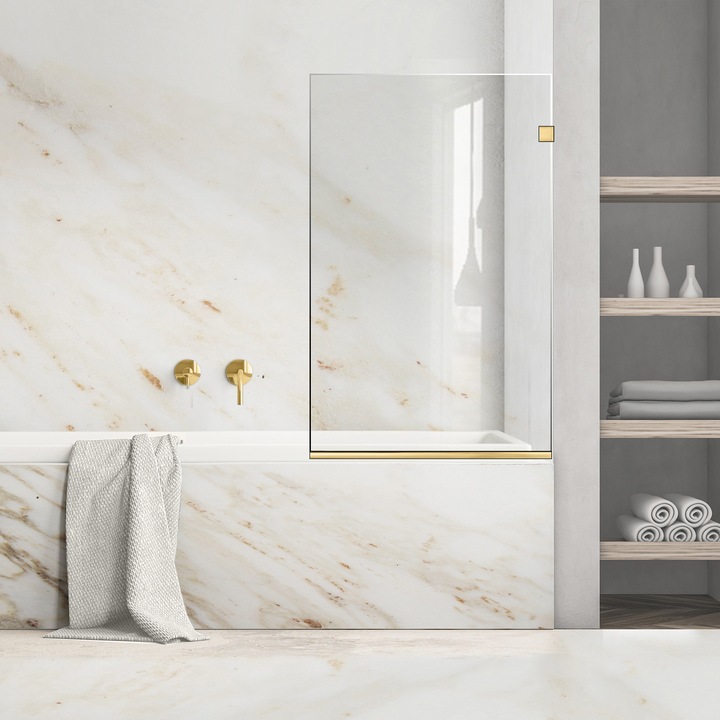 Paravan cada Ravana ® Elegance Gold, feronerie full inox auriu, sticla clara, securizata, 70x140 cm