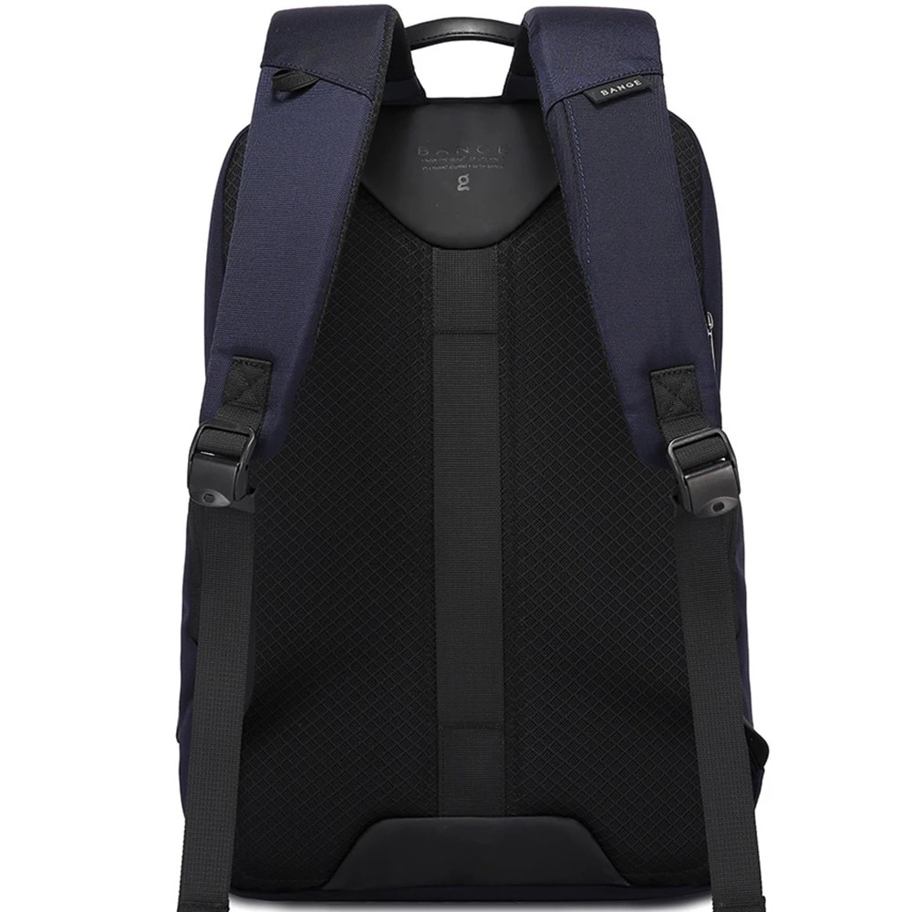 Rucsac laptop 15.6", casual business, impermeabil cu detalii din piele ecologica, buzunar antifurt, porturi USB si tip C, BANGE, 21x10x39 cm, Albastru