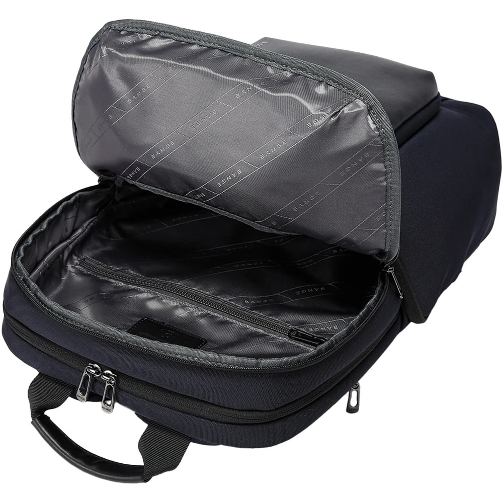 Rucsac laptop 15.6", casual business, impermeabil cu detalii din piele ecologica, buzunar antifurt, porturi USB si tip C, BANGE, 21x10x39 cm, Albastru