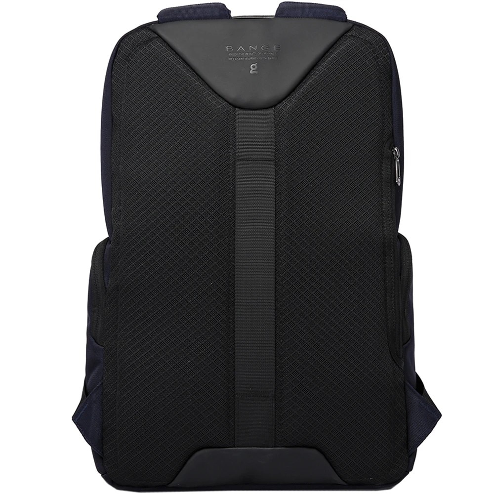 Rucsac laptop 15.6", casual business, impermeabil cu detalii din piele ecologica, buzunar antifurt, porturi USB si tip C, BANGE, 21x10x39 cm, Albastru