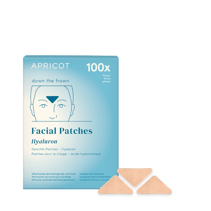 Plasturi Antirid din Bumbac Apricot pentru Frunte cu Acid Hialuronic, 100 buc, pentru Ten Normal