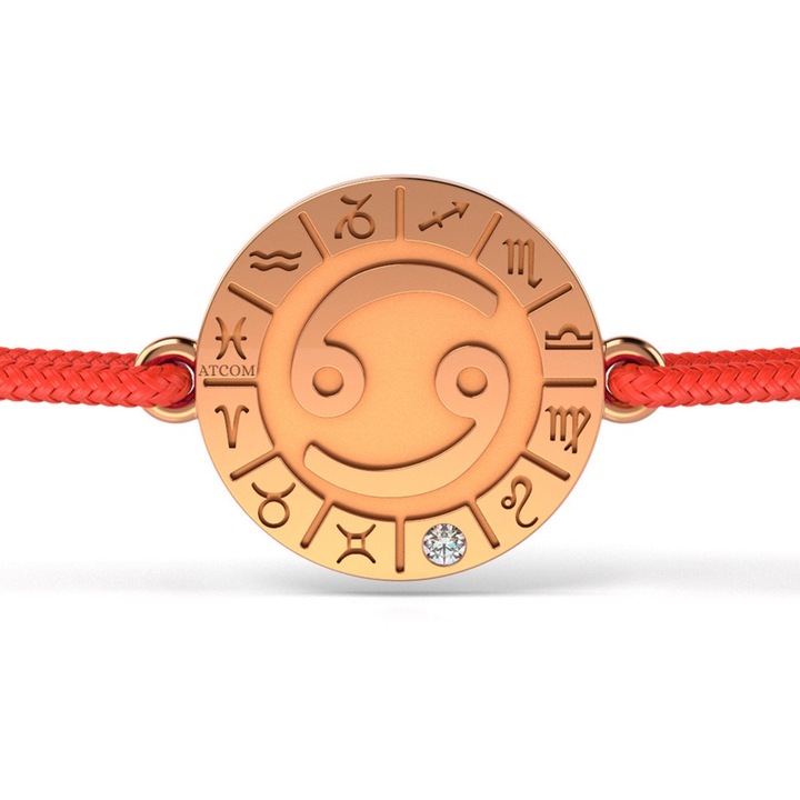 Bratara din aur roz cu snur rosu model Cancer