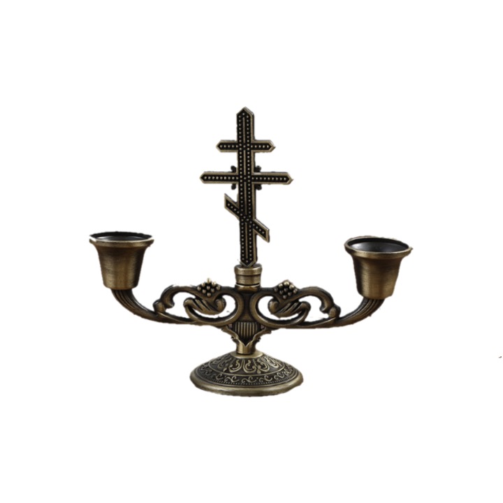 Európai retro gyertyatartó, GIMASE, két fejjel, középkori, gótikus dizájn, metál