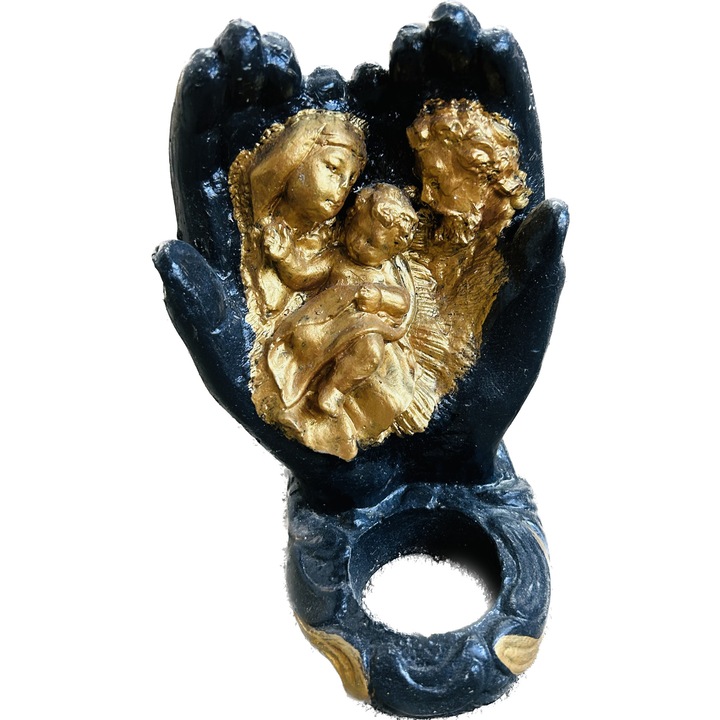 Candela manuta Iisus, 14 cm, Negru auriu, ipsos