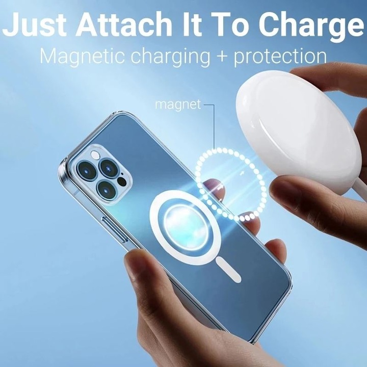 Joyshell MagSafe Tok, iPhone 15-höz, Hibrid ultravékony, Ütésálló, Vezeték nélküli töltés, Átlátszó
