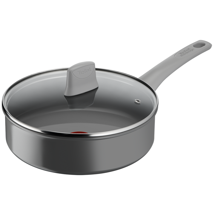 Тенджера Tefal Renew On, 100% рециклиран алуминий, Индикатор Thermo-Signal, Съвместима с индукция, Керамично покритие, 24 см, Сив