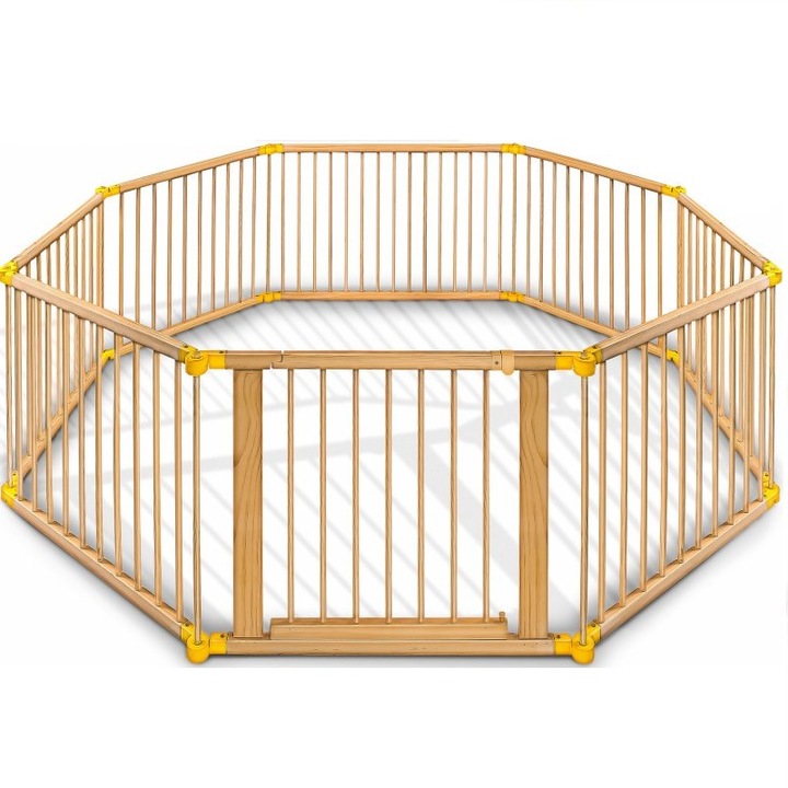 Tarc de joaca pliabil, 7,20 m, lemn, anti-alunecare, pentru copii si bebelusi, maro