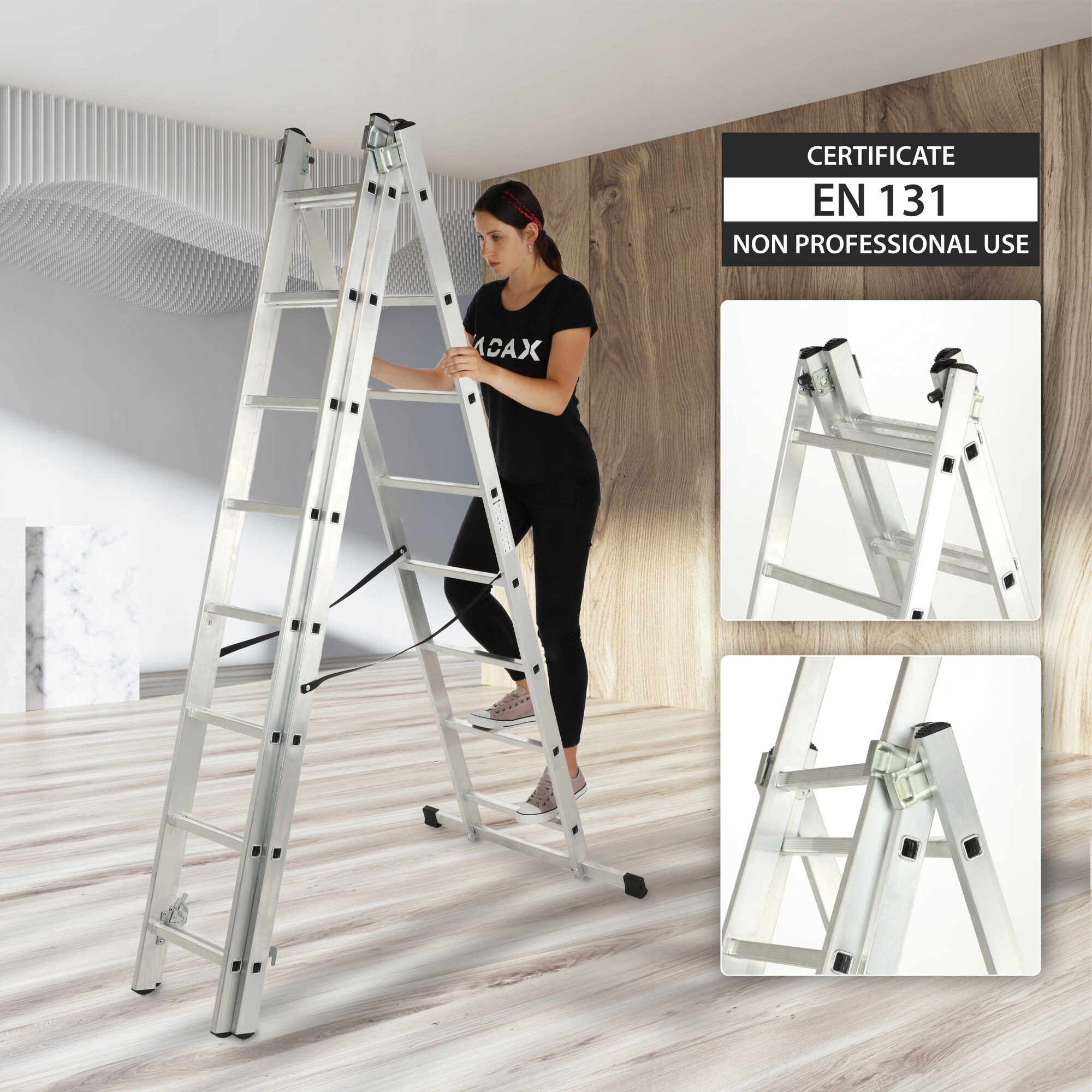 Scara culisanta de lucru Kadax, 3 tronsoane, 8 trepte, Aluminiu ...