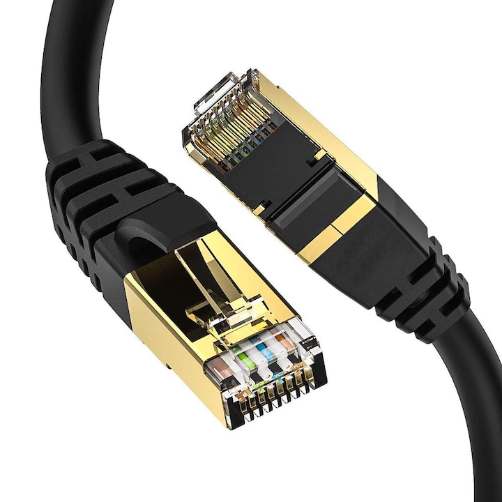 LAN интернет кабел, JENUOS®, RJ45 конектор, ethernet cat8.5m дължина - с щепсел, плосък, черен