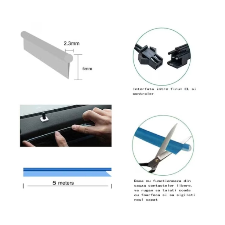 Fir Neon LED, Lumina Ambientala Auto, 5M, 5V, USB, Multifunctional, albastru