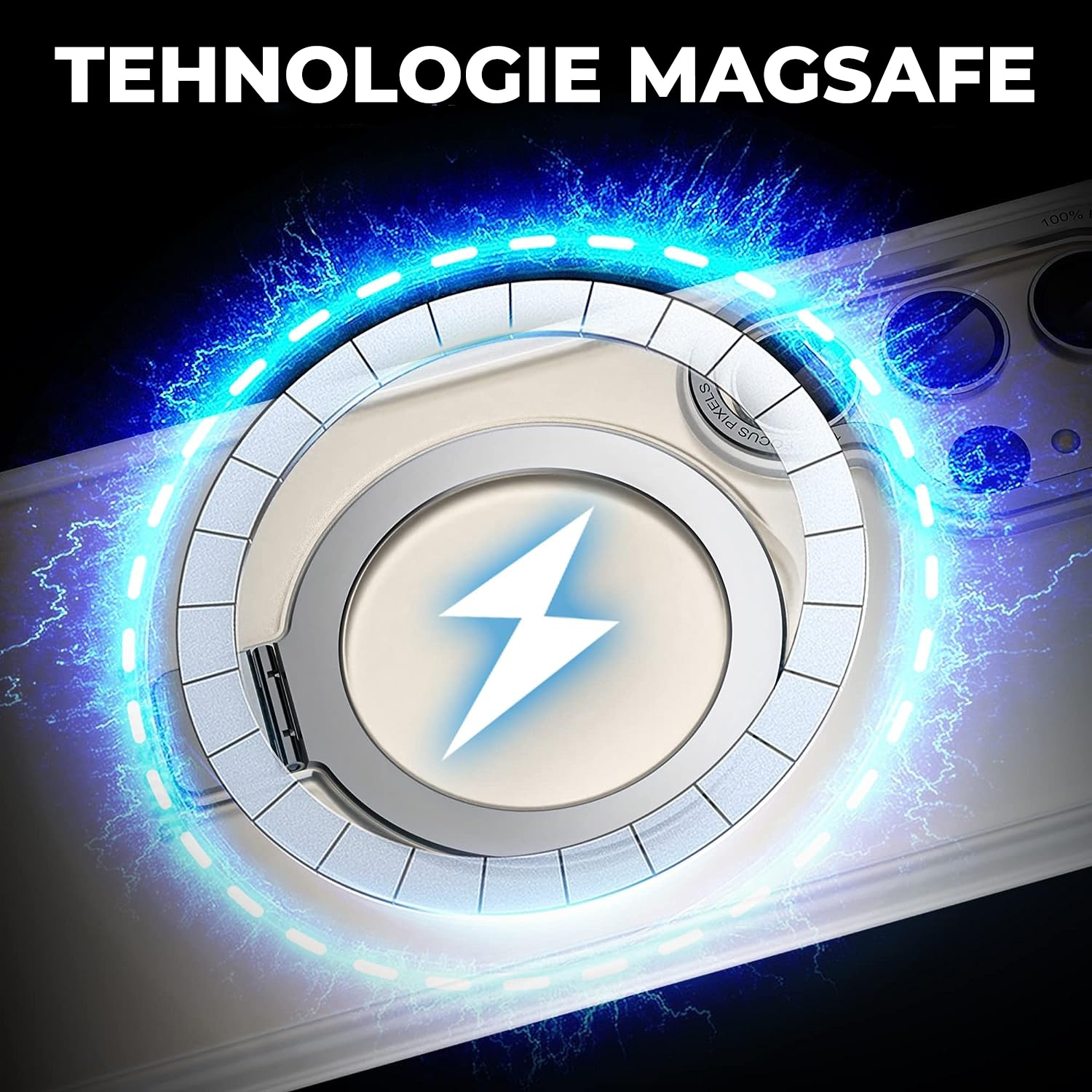 Husa pentru Samsung S24 Ultra Premium Magsafe Ring, Inel de Prindere, Incarcare Wireless, Protectie Camera, Antisoc, Fumuriu cu margini Transparente
