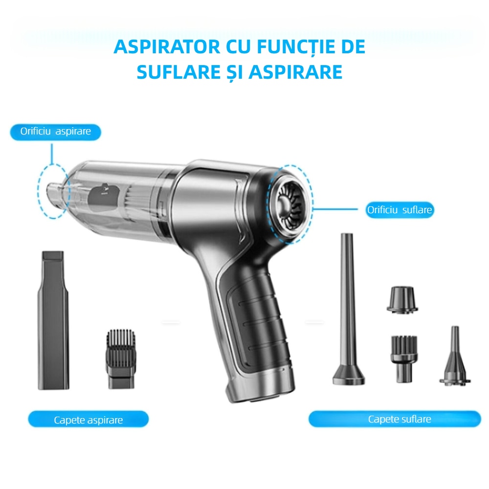 Aspirator Portabil YARCO Silver 3 in 1 – Aspirare, Suflare, Sigilare