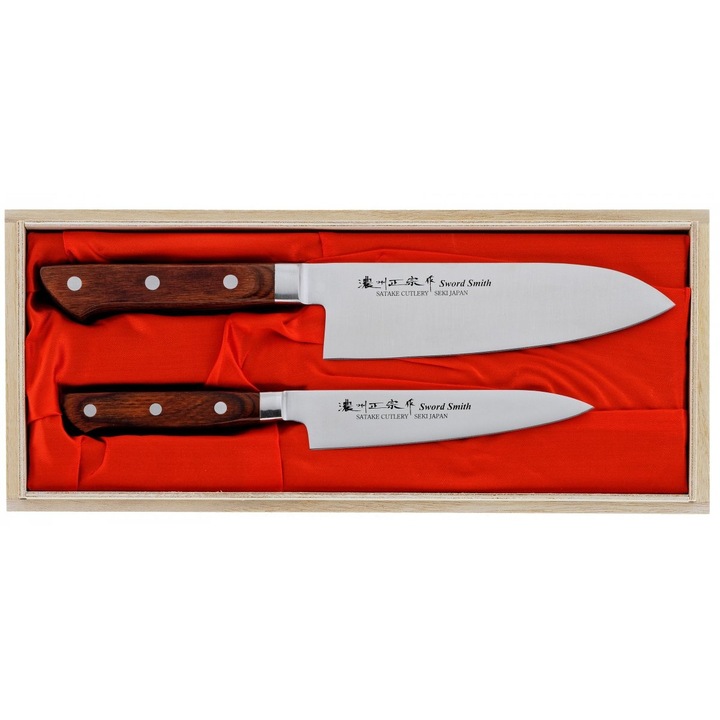 Set de cutite Satake Kotori, 2 bucati, Santoku 17cm, universal 13.5cm, lemn