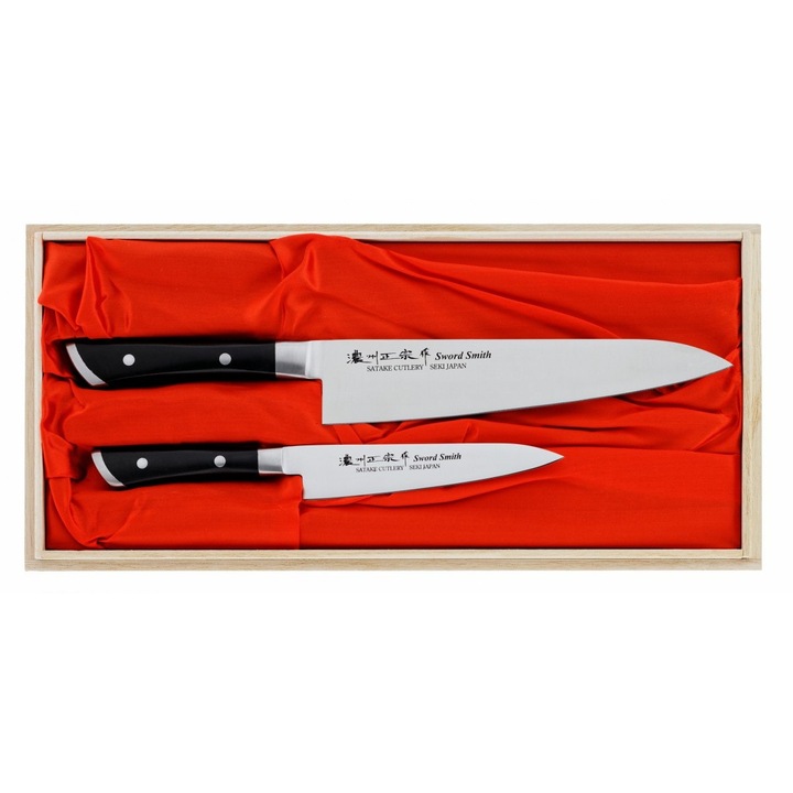Set 2 cutite, Satake Cutlery, otel, 21/13.5 cm, argintiu/negru