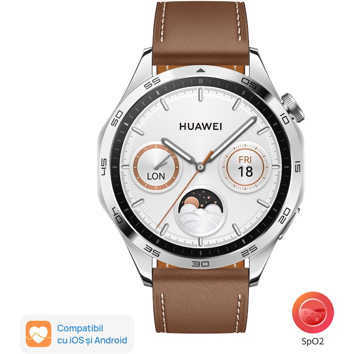 Смарт часовник Huawei Watch GT 4, 46 mm, Leather strap, Brown