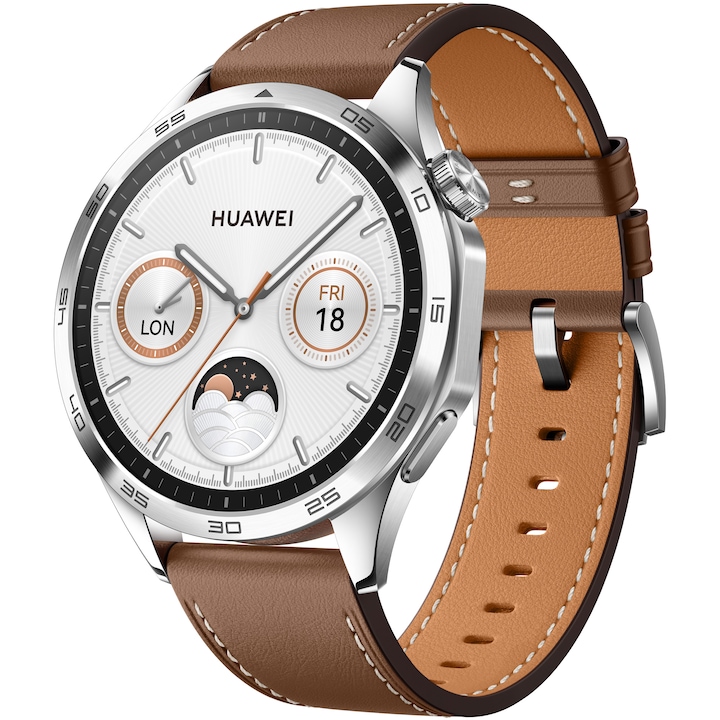 Huawei Watch GT 4 Okosóra, 46 mm, barna bőr szíj