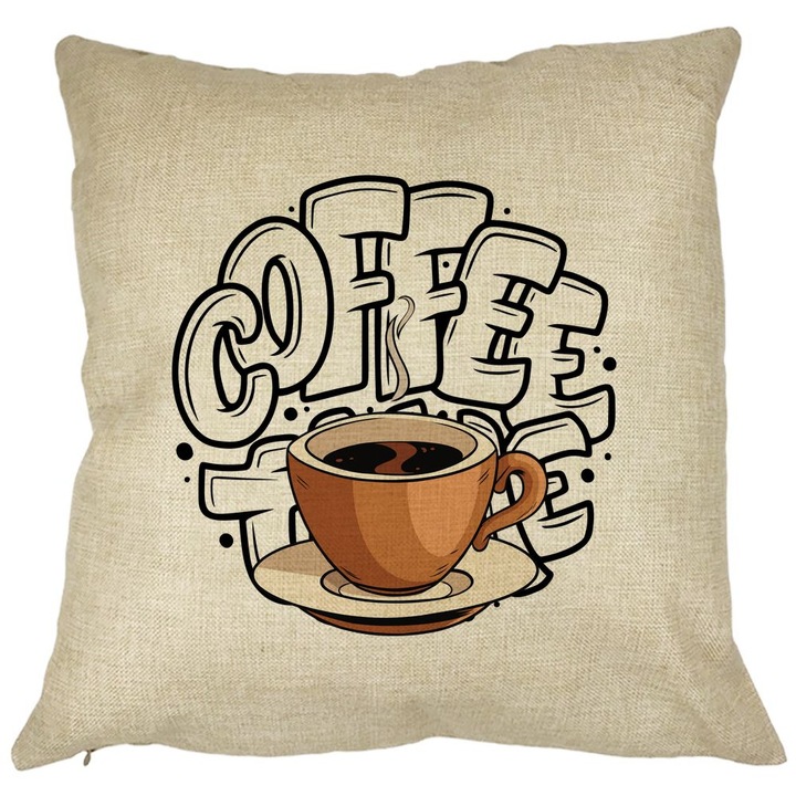 Dekoratív párna, Kávébarát, 40x40 cm, Levehető huzat, Fújtató
