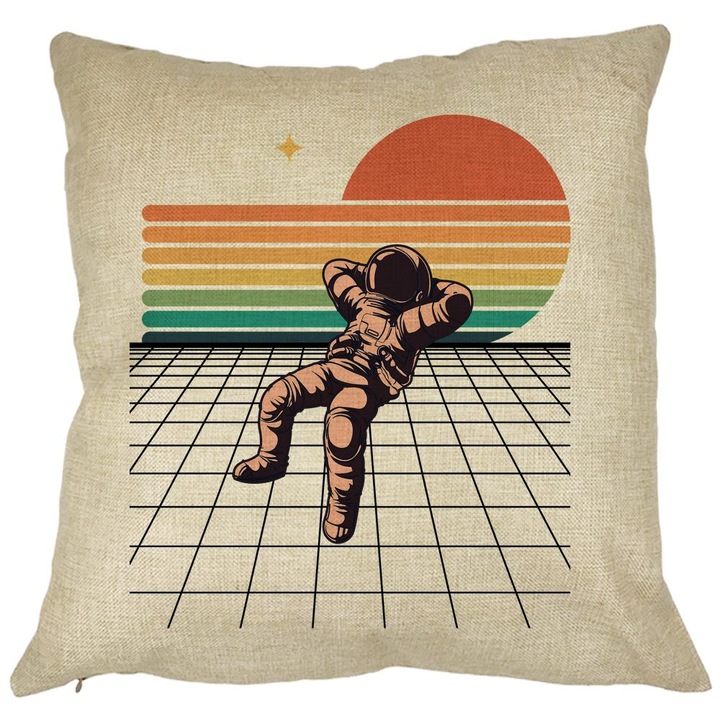 Dekoratív párna, Űrhajós a Holdra, 40x40 cm, Levehető huzat, Fújtató