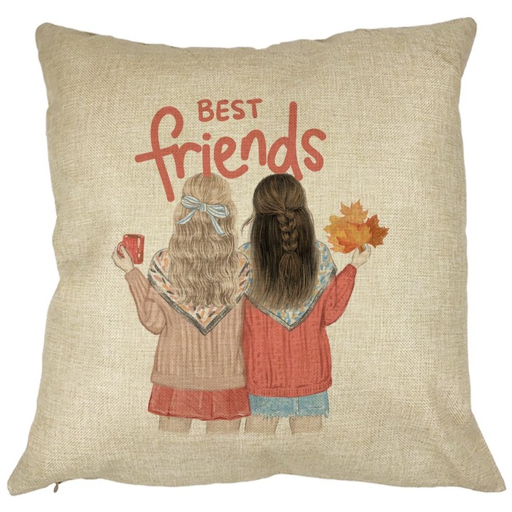 Dekoratív párna, Legjobb barátok, 40x40 cm, Levehető huzat, Fújtató