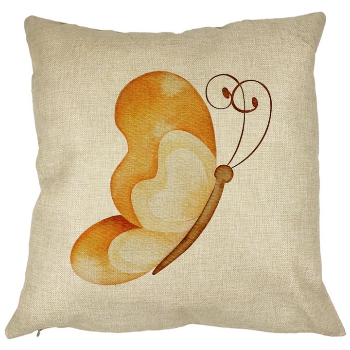 Dekoratív párna, Barna pillangó, 40x40 cm, Levehető huzat, Fújtató