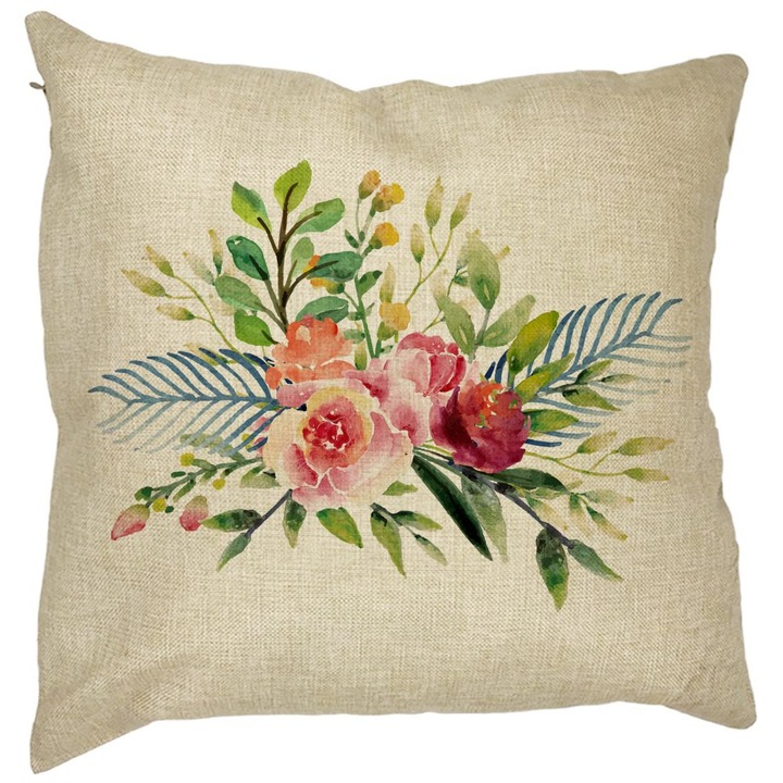Dekoratív párna, Nyári Virágos, 40x40 cm, Levehető huzat, Fújtató