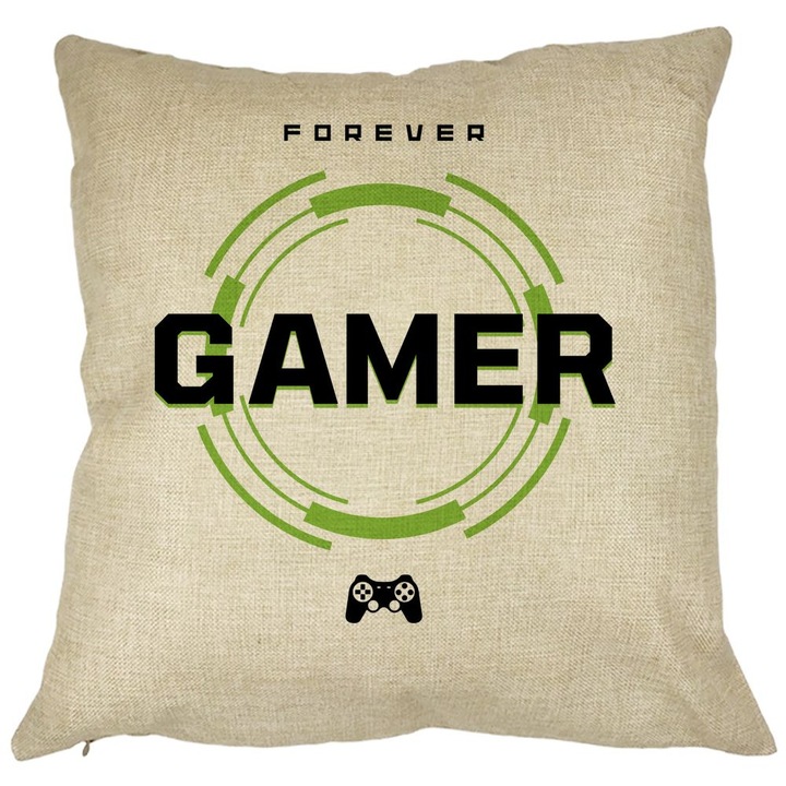 Perna Decorativa, Forever Gamer, 40x40 cm, Husa Detasabila, Burduf