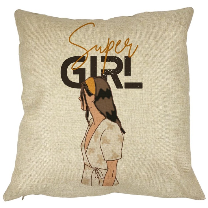 Díszpárna, Super Girl, 40x40 cm, Levehető huzat, Fújtató