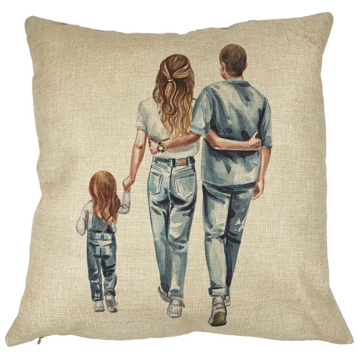 Dekoratív párna, Család, 40x40 cm, Levehető huzat, Fújtató