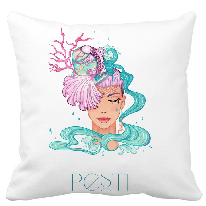 Fata de Perna Decorativa, Zodia Pesti, Alba, Mata, 40x40 cm