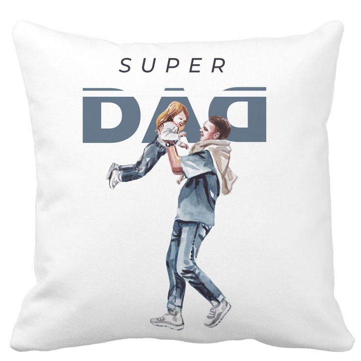 Dekoratív párnahuzat, Super Dad, fehér, matt, 40x40 cm
