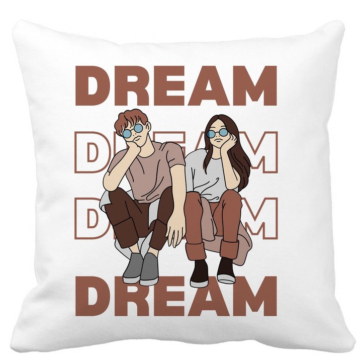 Dekoratív párnahuzat, Dream Friends, fehér, matt, 40x40 cm