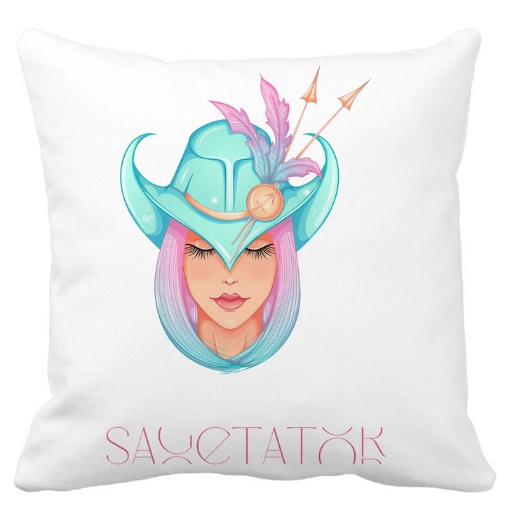 Fata de Perna Decorativa, Zodia Sagetator, Alba, Mata, 40x40 cm