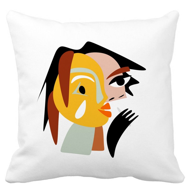 Dekoratív párnahuzat, Picasso stílus 2, fehér, matt, 40x40 cm
