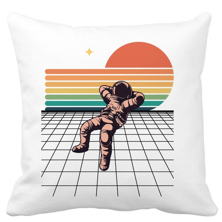 Dekoratív párnahuzat, Astronaut To the Moon, fehér, matt, 40x40 cm