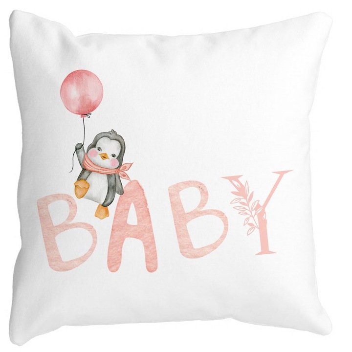 Dekoratív párnahuzat, baba, fehér, matt, 40x40 cm